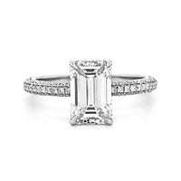 Platinum Emerald Cut Diamond with Hidden Halo Diamond Engagement Ring