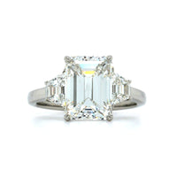 Platinum Emerald Cut Diamond 3 Stone Engagement Ring