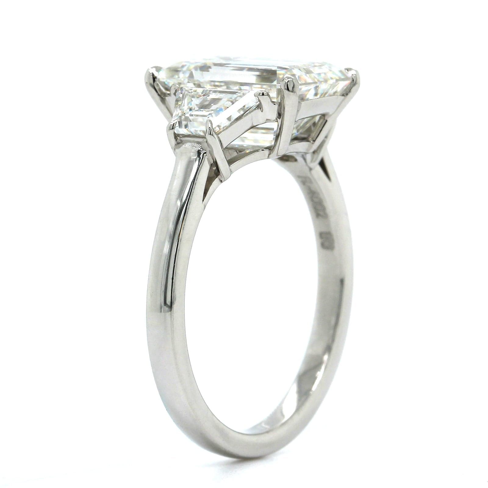 Platinum Emerald Cut Diamond 3 Stone Engagement Ring