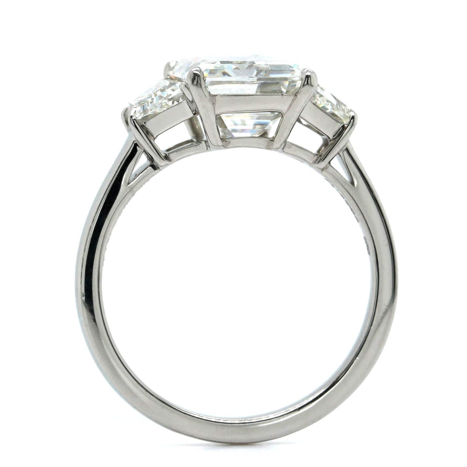 Platinum Emerald Cut Diamond 3 Stone Engagement Ring