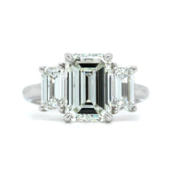 Platinum 3 Stone Emerald Cut Diamond Engagement Ring