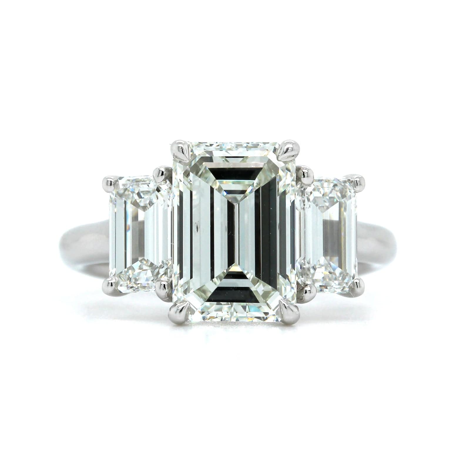 Platinum 3 Stone Emerald Cut Diamond Engagement Ring