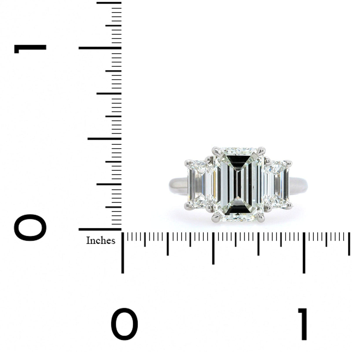 Platinum 3 Stone Emerald Cut Diamond Engagement Ring