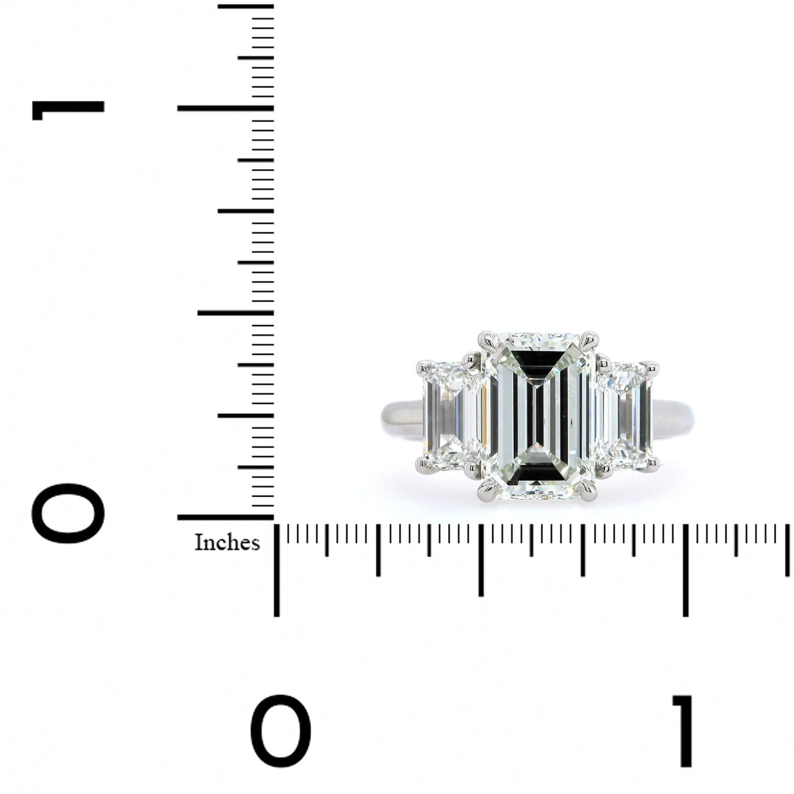 Platinum 3 Stone Emerald Cut Diamond Engagement Ring