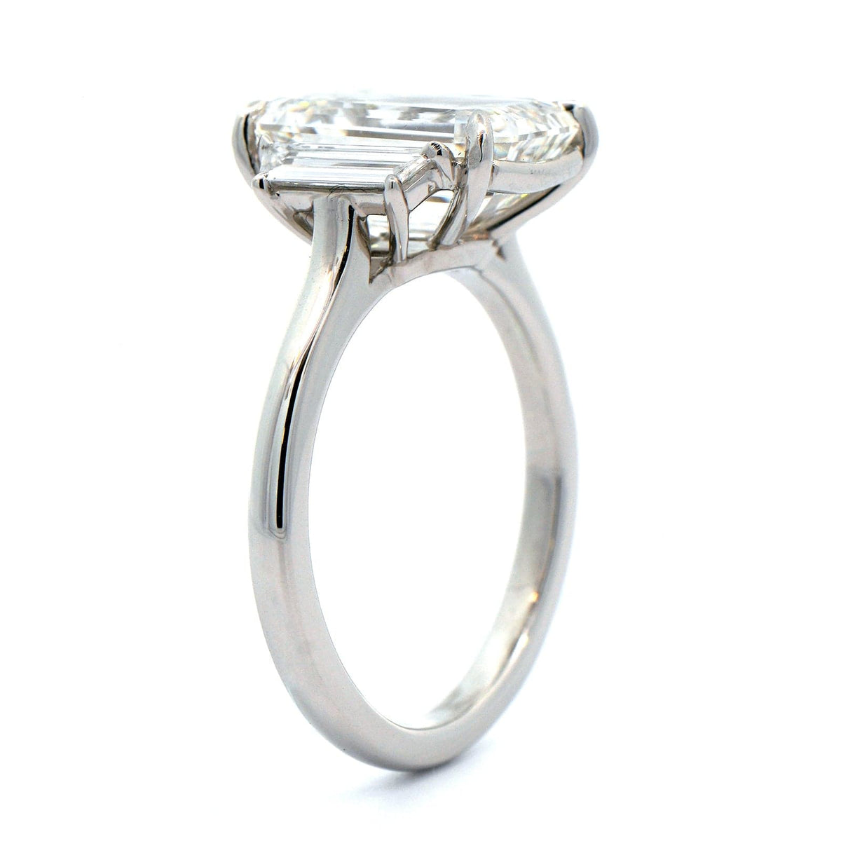 Platinum 3 Stone Emerald Cut Diamond Engagement Ring