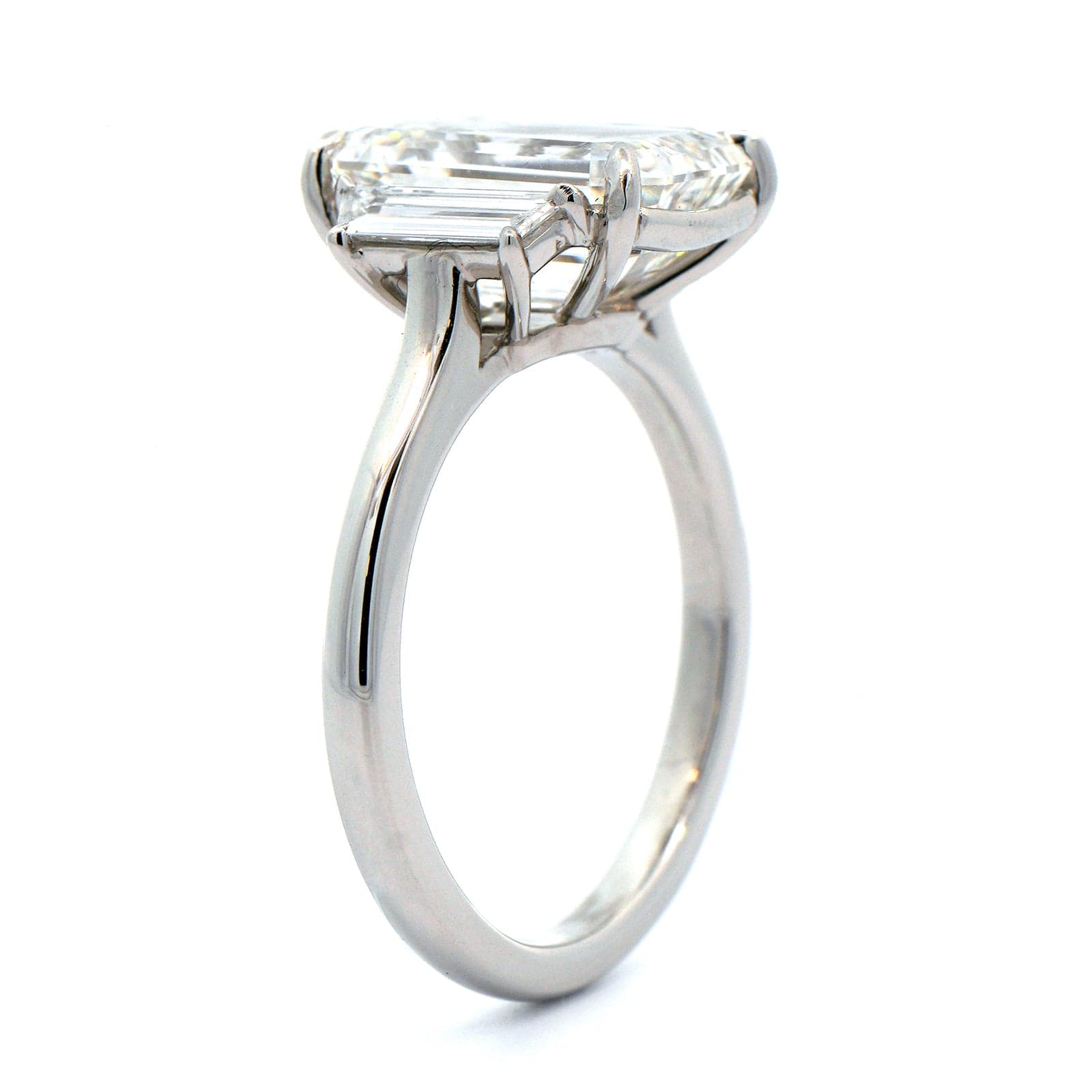 Platinum 3 Stone Emerald Cut Diamond Engagement Ring