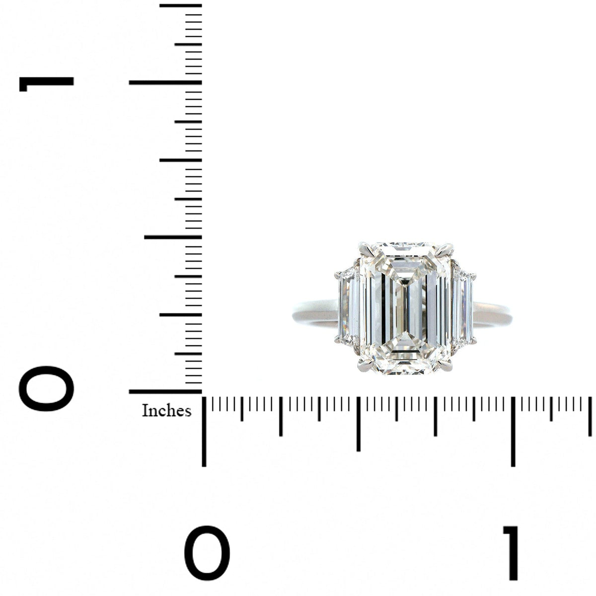 Platinum 3 Stone Emerald Cut Diamond Engagement Ring