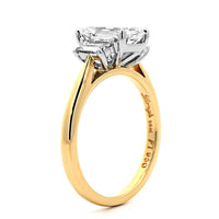 18K Yellow Gold 3 Stone Emerald Cut Diamond Engagement Ring