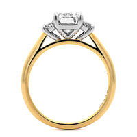 18K Yellow Gold 3 Stone Emerald Cut Diamond Engagement Ring