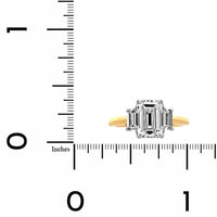 18K Yellow Gold 3 Stone Emerald Cut Diamond Engagement Ring
