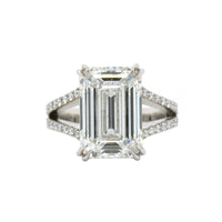 Platinum Emerald Cut Diamond Split Shank Engagement Ring