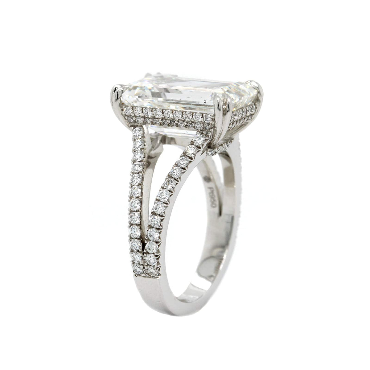 Platinum Emerald Cut Diamond Split Shank Engagement Ring