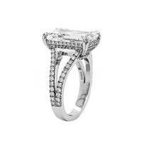 Platinum Emerald Cut Diamond Split Shank Engagement Ring