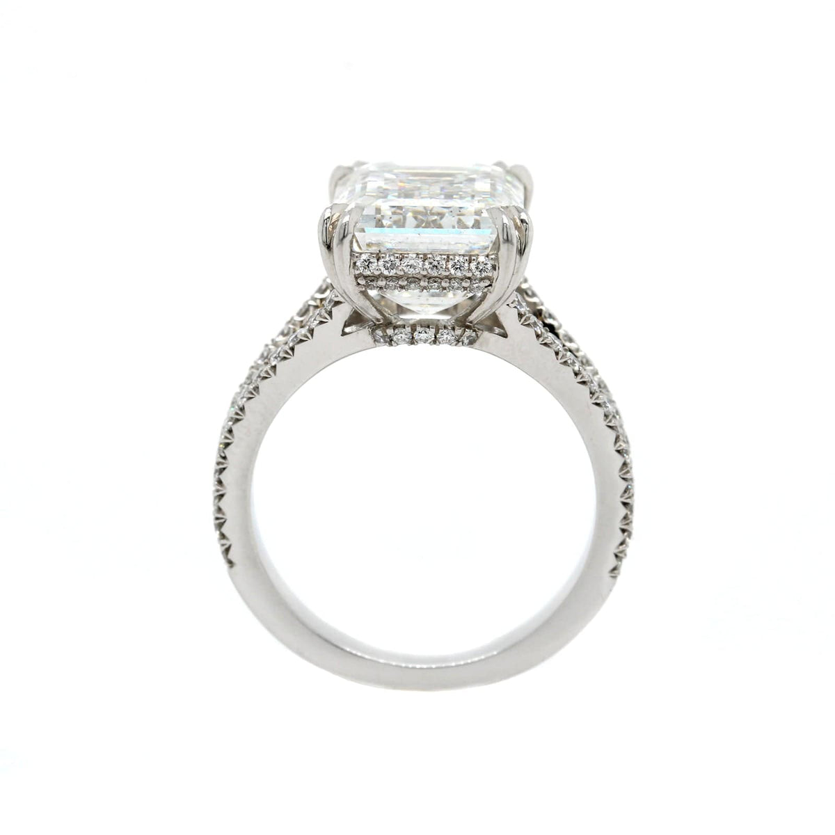 Platinum Emerald Cut Diamond Split Shank Engagement Ring