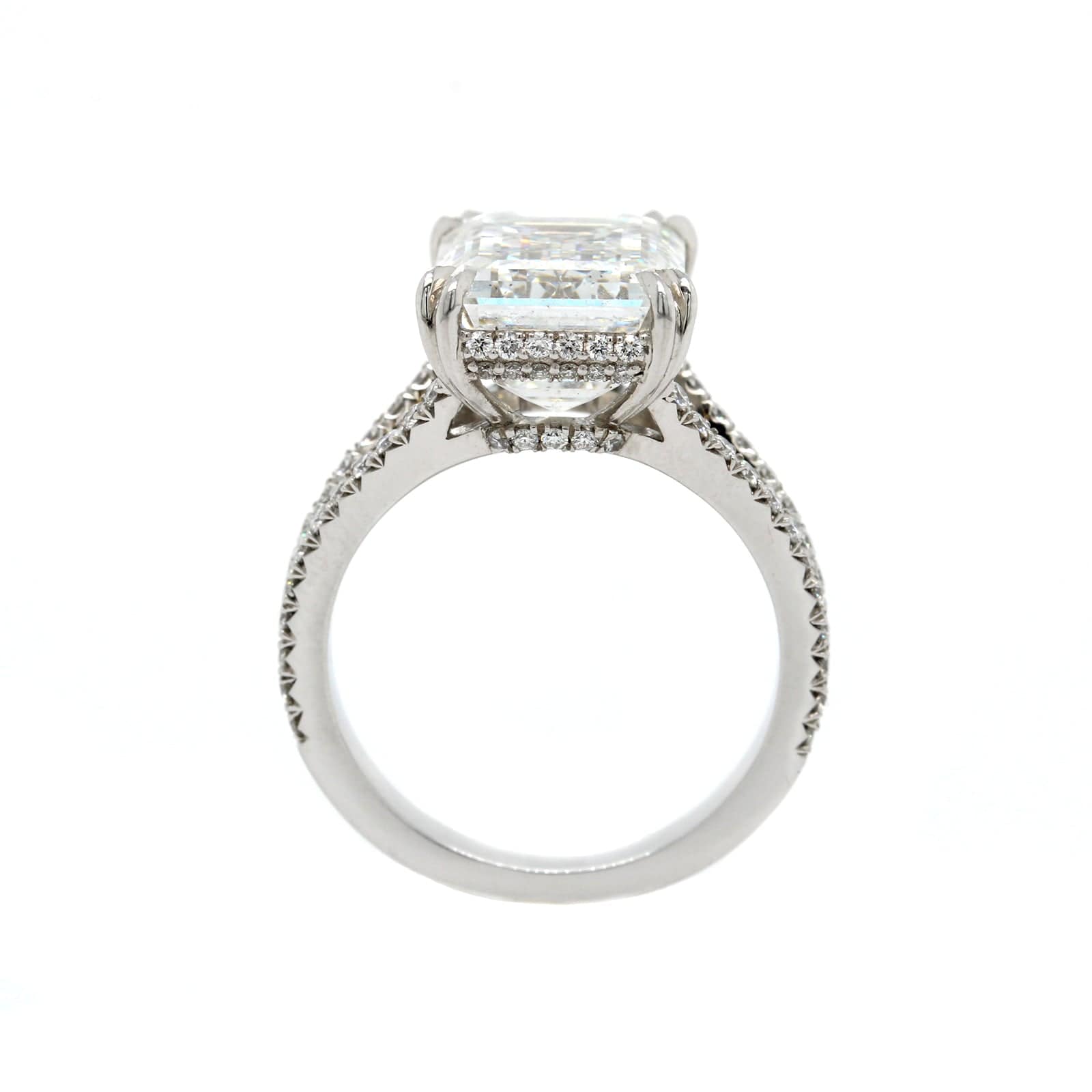 Platinum Emerald Cut Diamond Split Shank Engagement Ring
