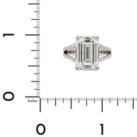 Platinum Emerald Cut Diamond Split Shank Engagement Ring