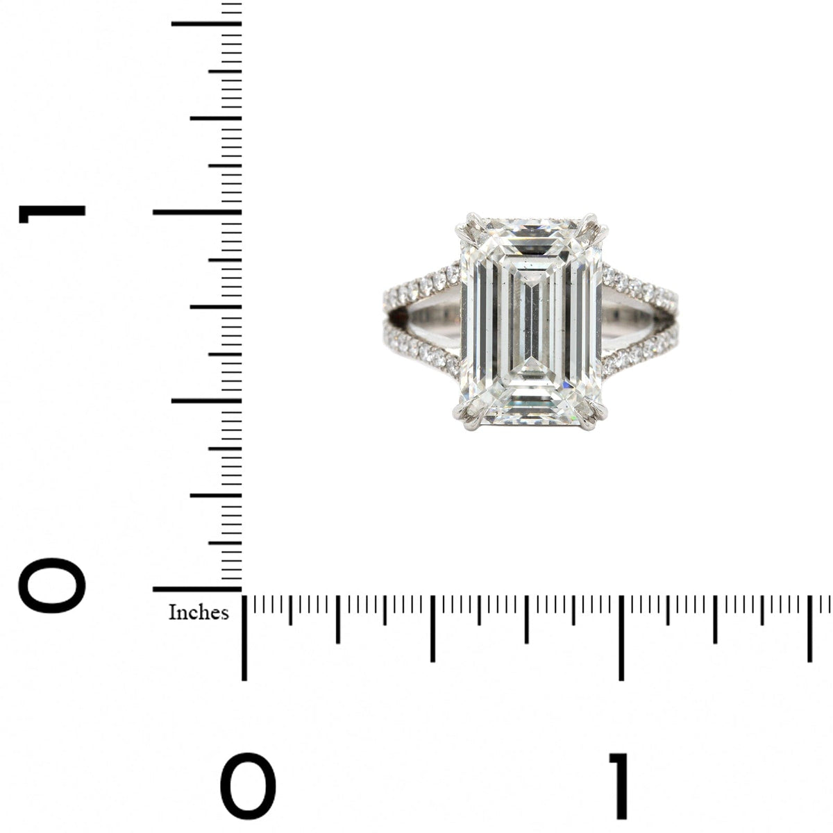 Platinum Emerald Cut Diamond Split Shank Engagement Ring