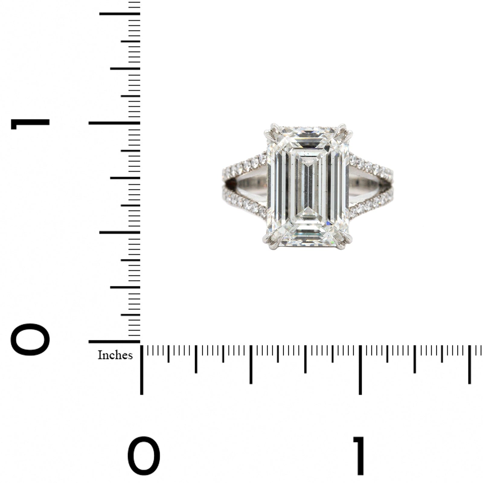 Platinum Emerald Cut Diamond Split Shank Engagement Ring