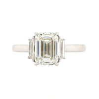 Platinum Emerald Cut and Trap Diamond Engagement Ring