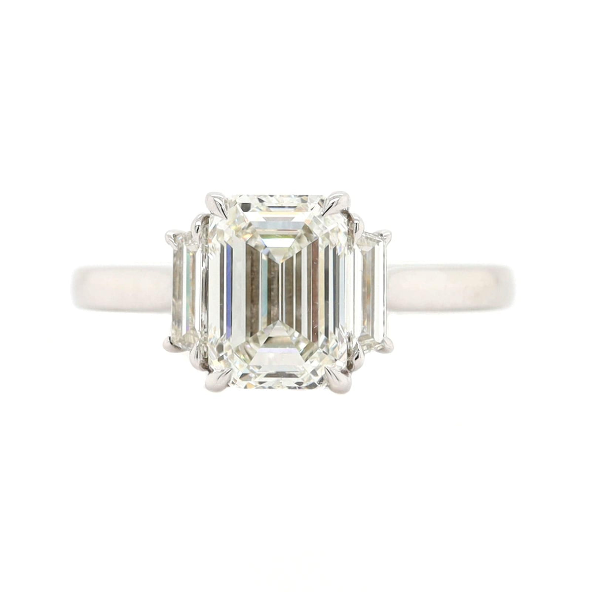 Platinum Emerald Cut and Trap Diamond Engagement Ring
