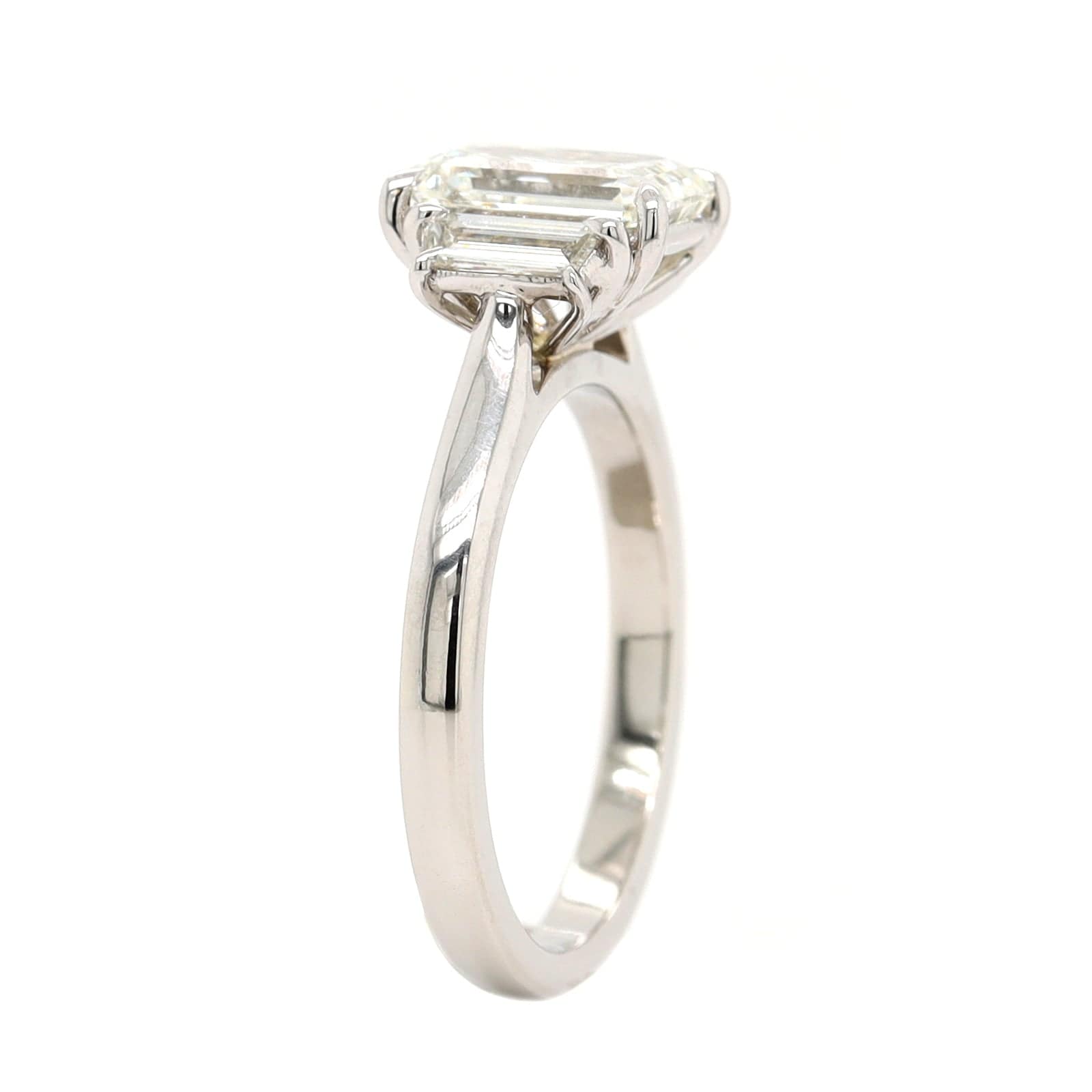 Platinum Emerald Cut and Trap Diamond Engagement Ring