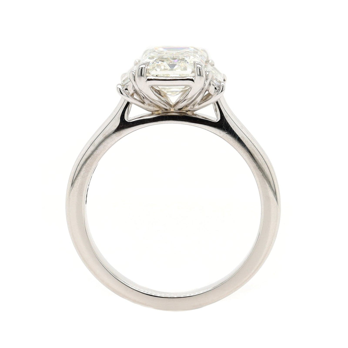 Platinum Emerald Cut and Trap Diamond Engagement Ring