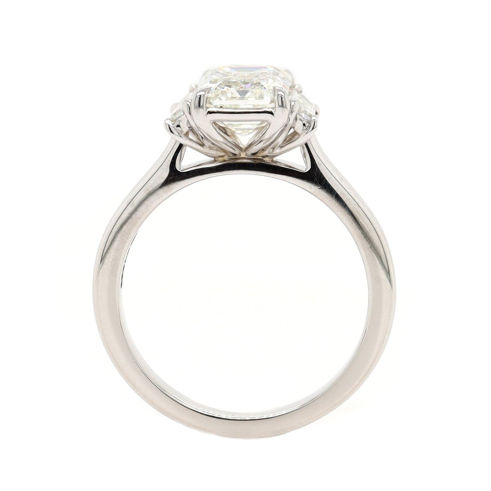 Platinum Emerald Cut and Trap Diamond Engagement Ring