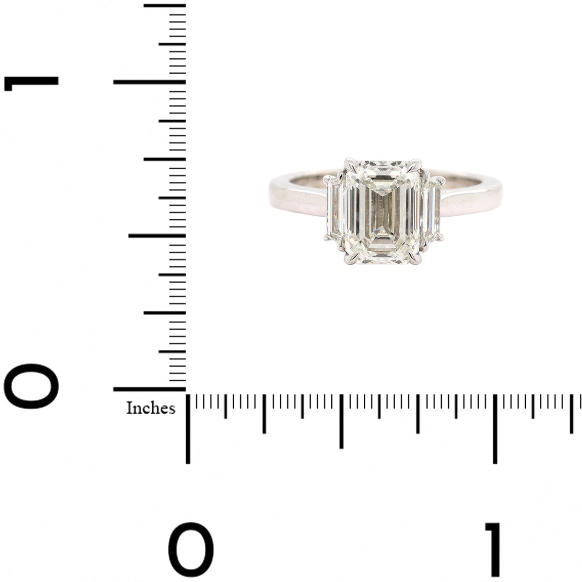 Platinum Emerald Cut and Trap Diamond Engagement Ring