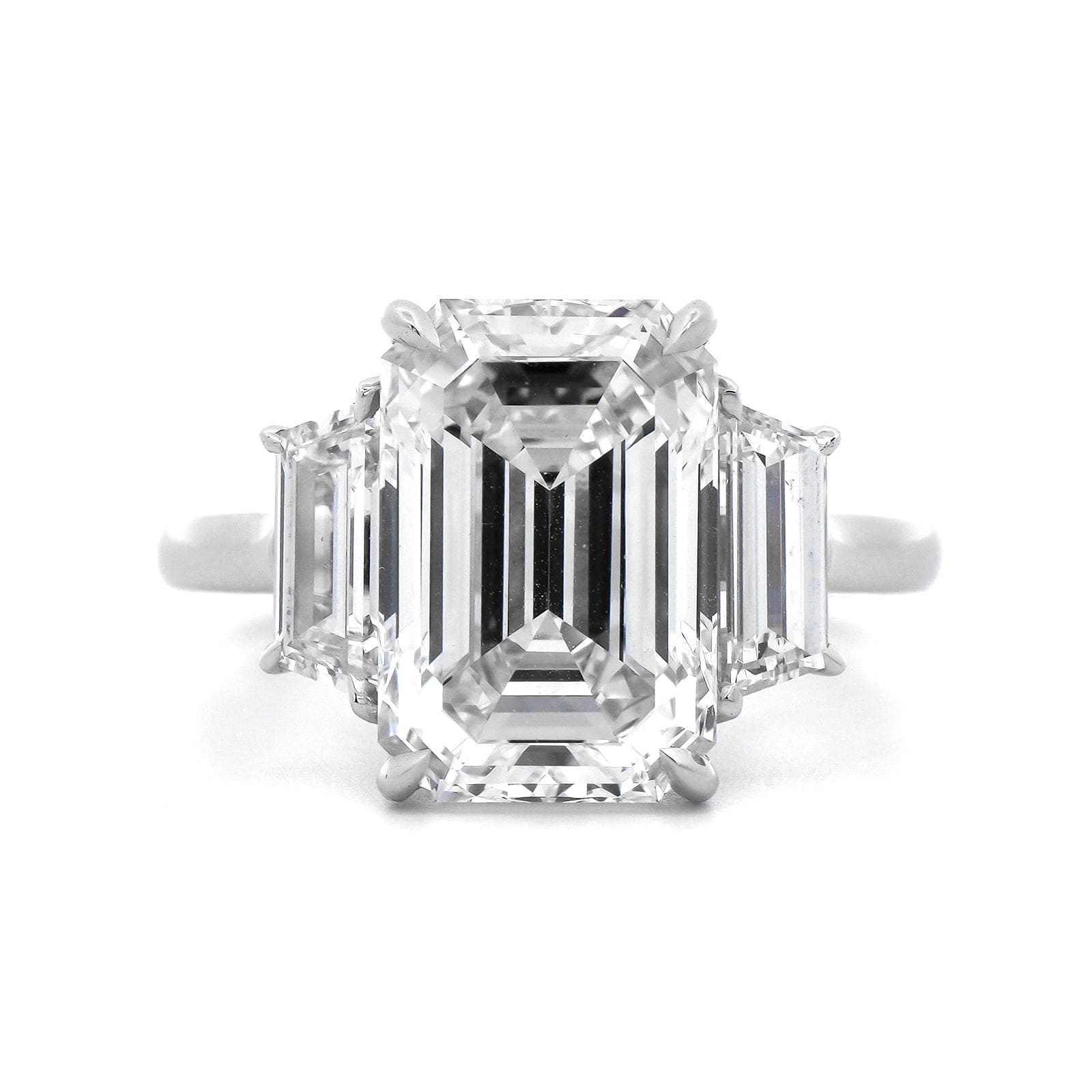 Platinum Emerald Cut Diamond 3 Stone Engagement Ring