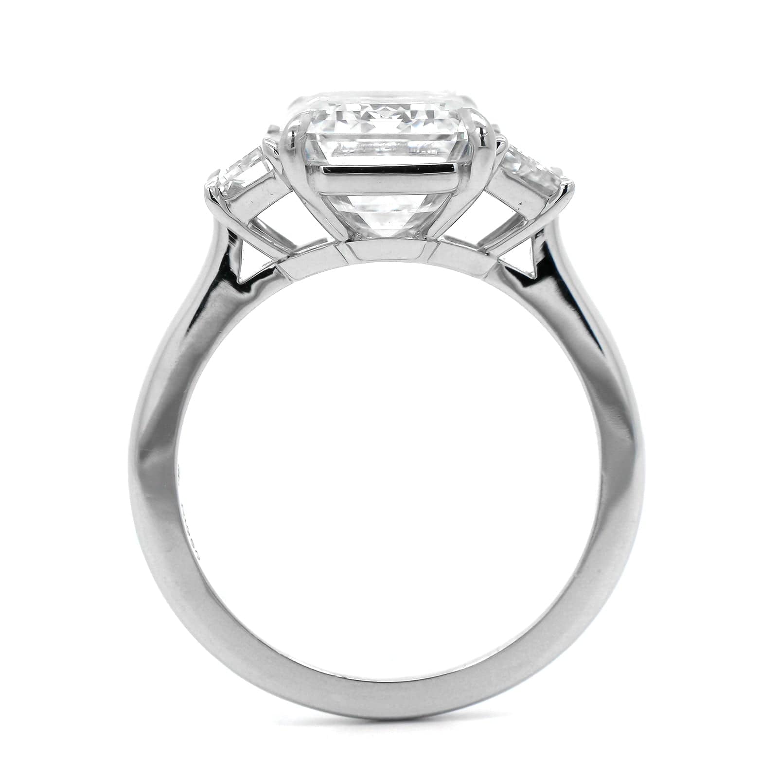 Platinum Emerald Cut Diamond 3 Stone Engagement Ring