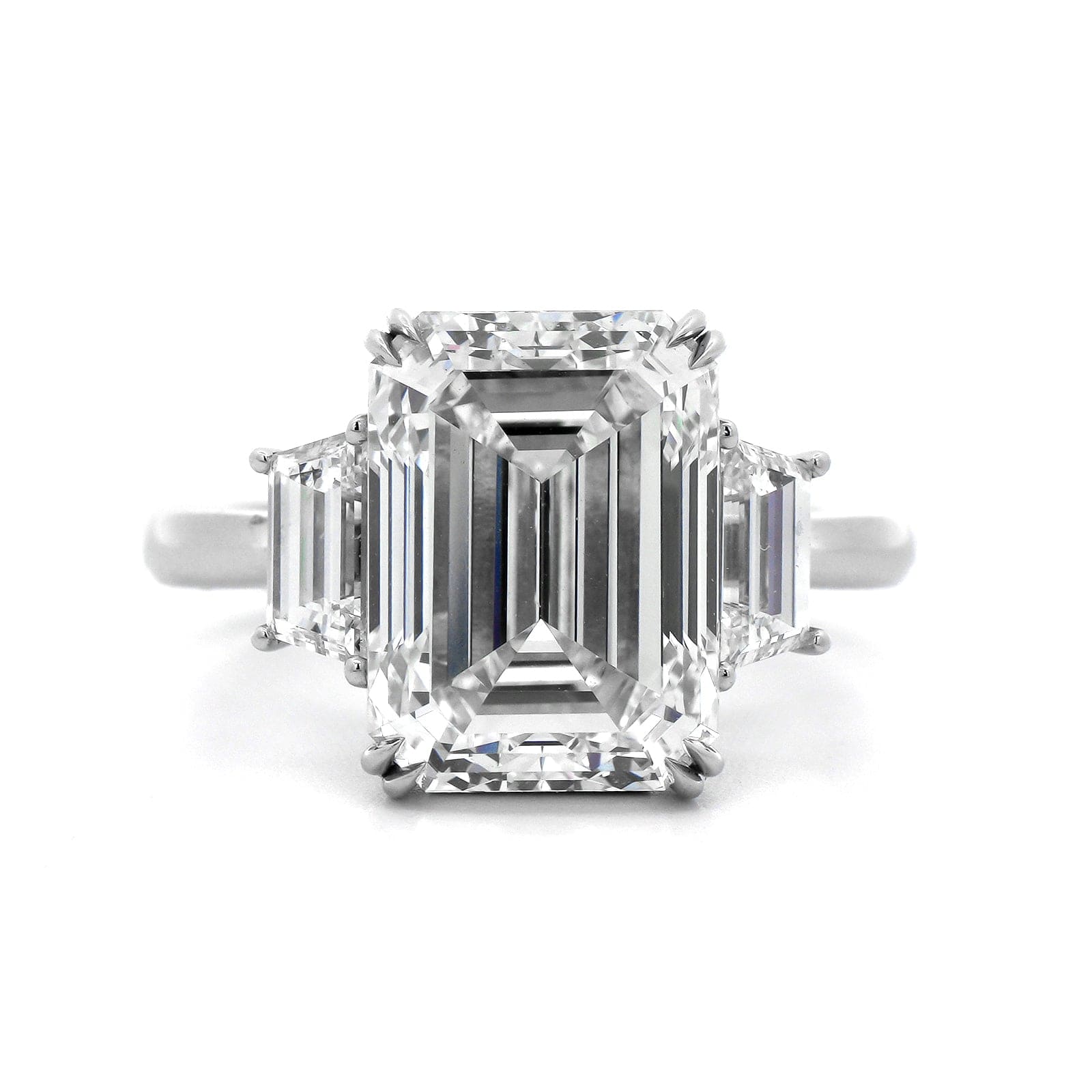 Platinum Emerald Cut Diamond 3 Stone Engagement Ring