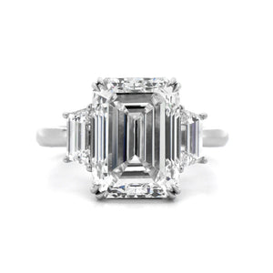 Platinum Emerald Cut Diamond 3 Stone Engagement Ring
