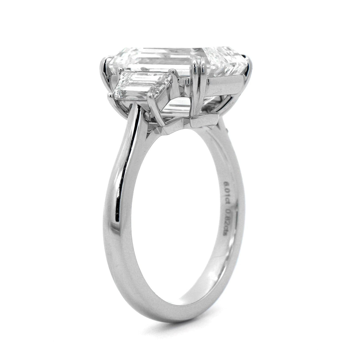 Platinum Emerald Cut Diamond 3 Stone Engagement Ring
