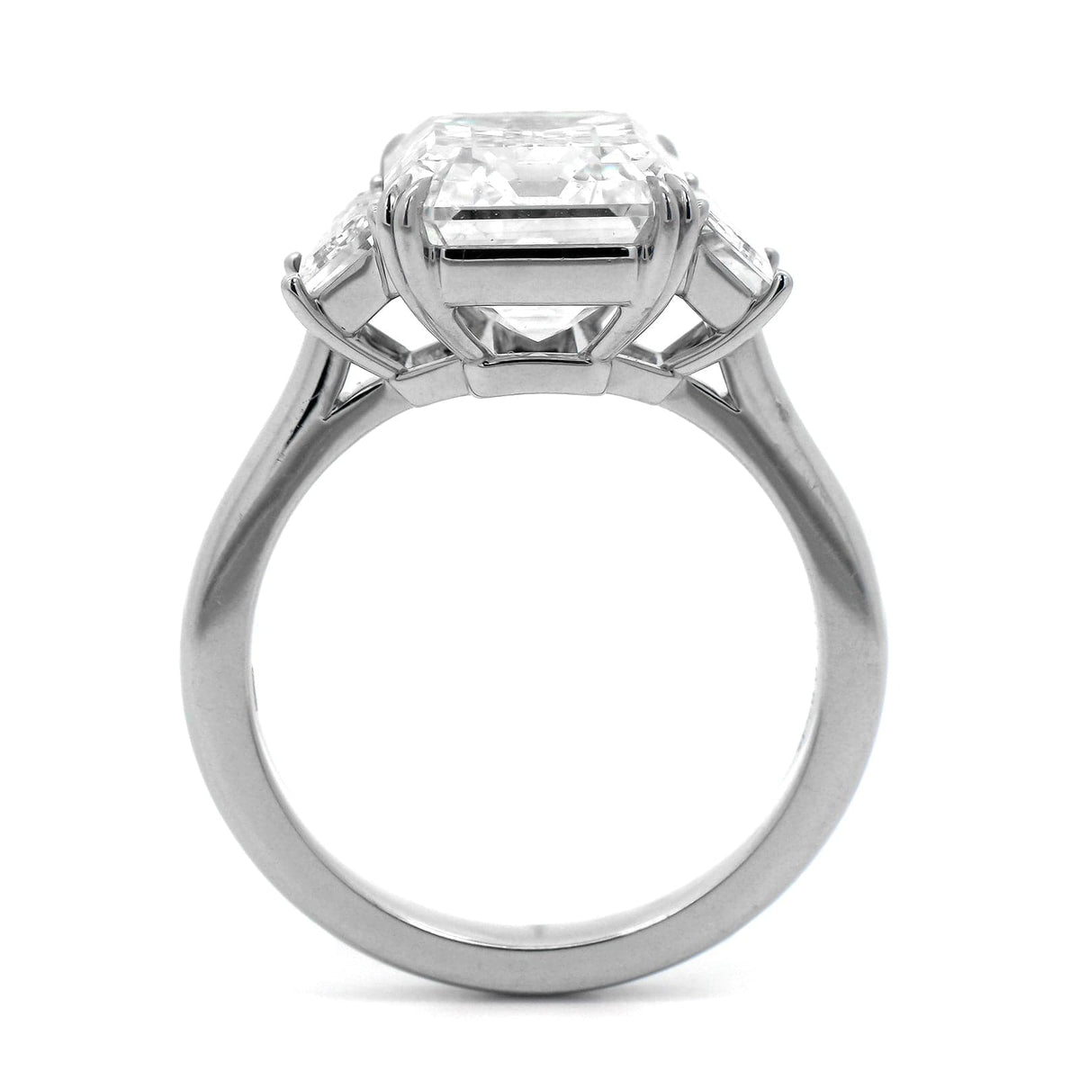 Platinum Emerald Cut Diamond 3 Stone Engagement Ring