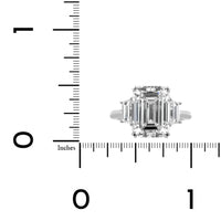 Platinum Emerald Cut Diamond 3 Stone Engagement Ring
