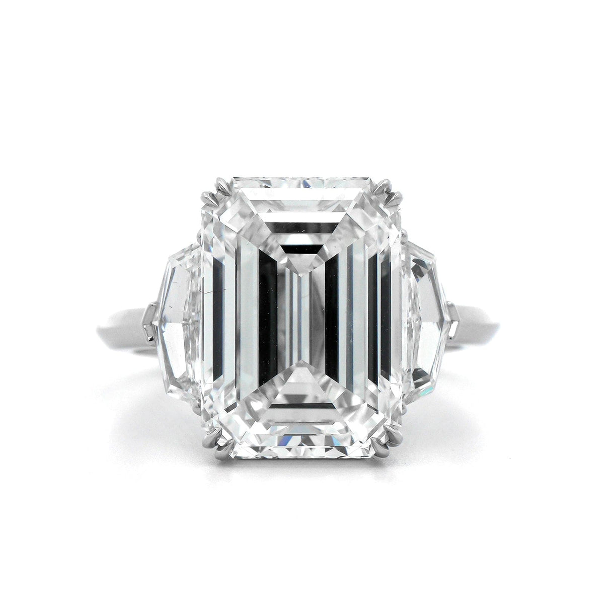 Platinum Emerald Cut Diamond 3 Stone Engagement Ring