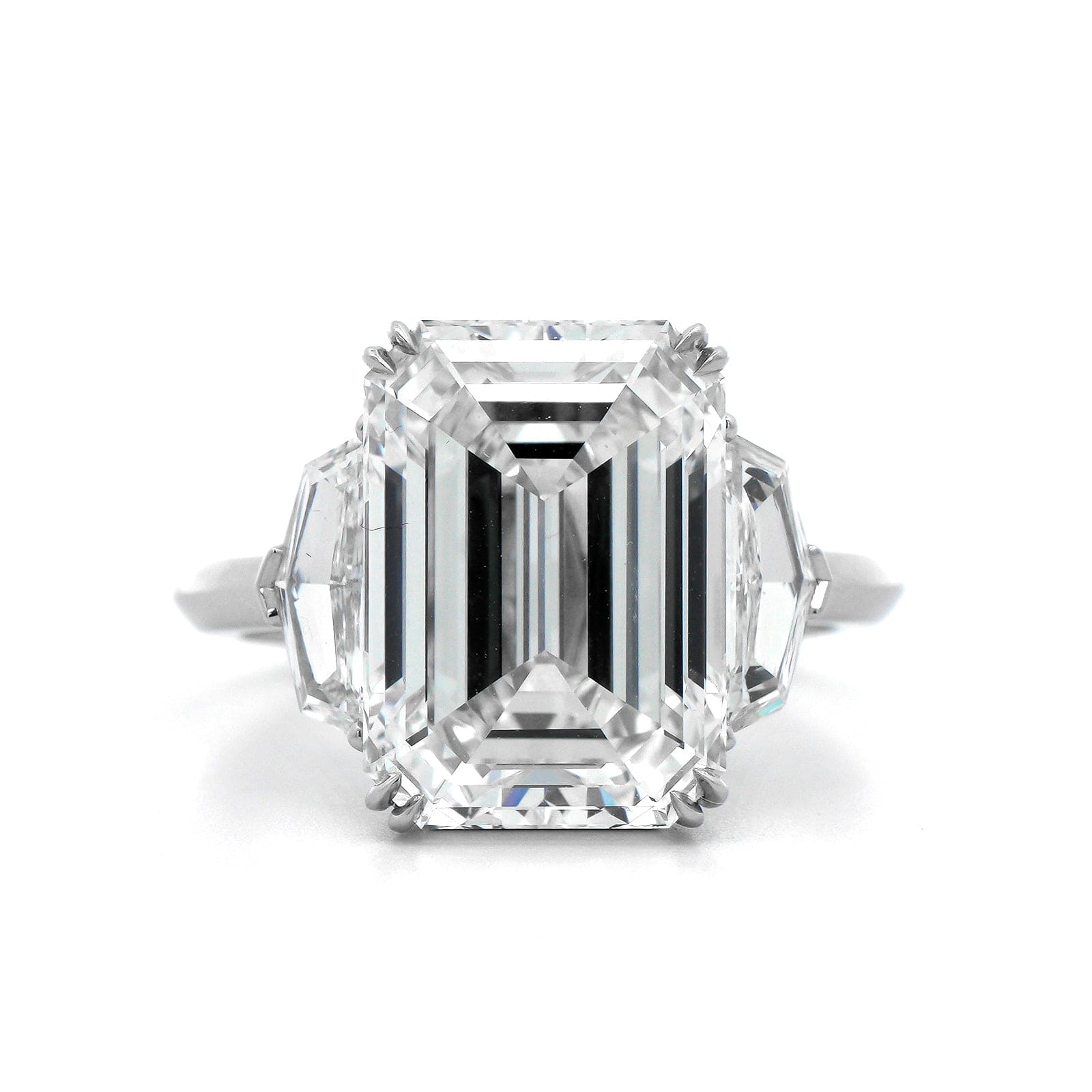Platinum Emerald Cut Diamond 3 Stone Engagement Ring