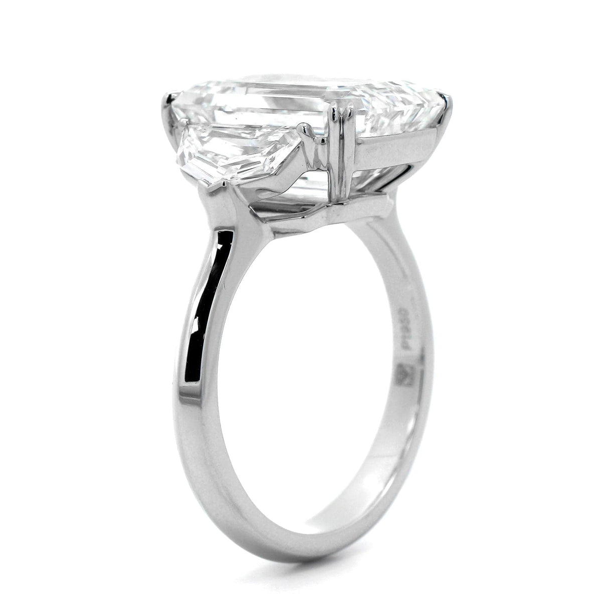 Platinum Emerald Cut Diamond 3 Stone Engagement Ring