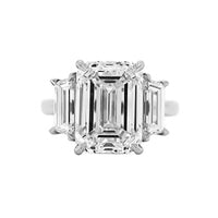 Platinum 3 Stone Emerald Cut Diamond Engagement Ring