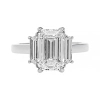 Platinum 3 Stone Emerald Cut Diamond Engagement Ring