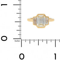 18K Yellow Gold 3 Stone Emerald Cut Diamond Engagement Ring