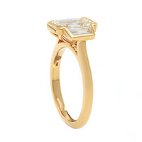 18K Yellow Gold 3 Stone Emerald Cut Diamond Engagement Ring