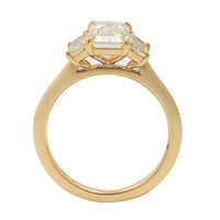 18K Yellow Gold 3 Stone Emerald Cut Diamond Engagement Ring