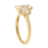 18K Yellow Gold 3 Stone Emerald Cut Diamond Engagement Ring