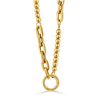 14K Yellow Gold Mixed Oval Link and Beaded Necklace