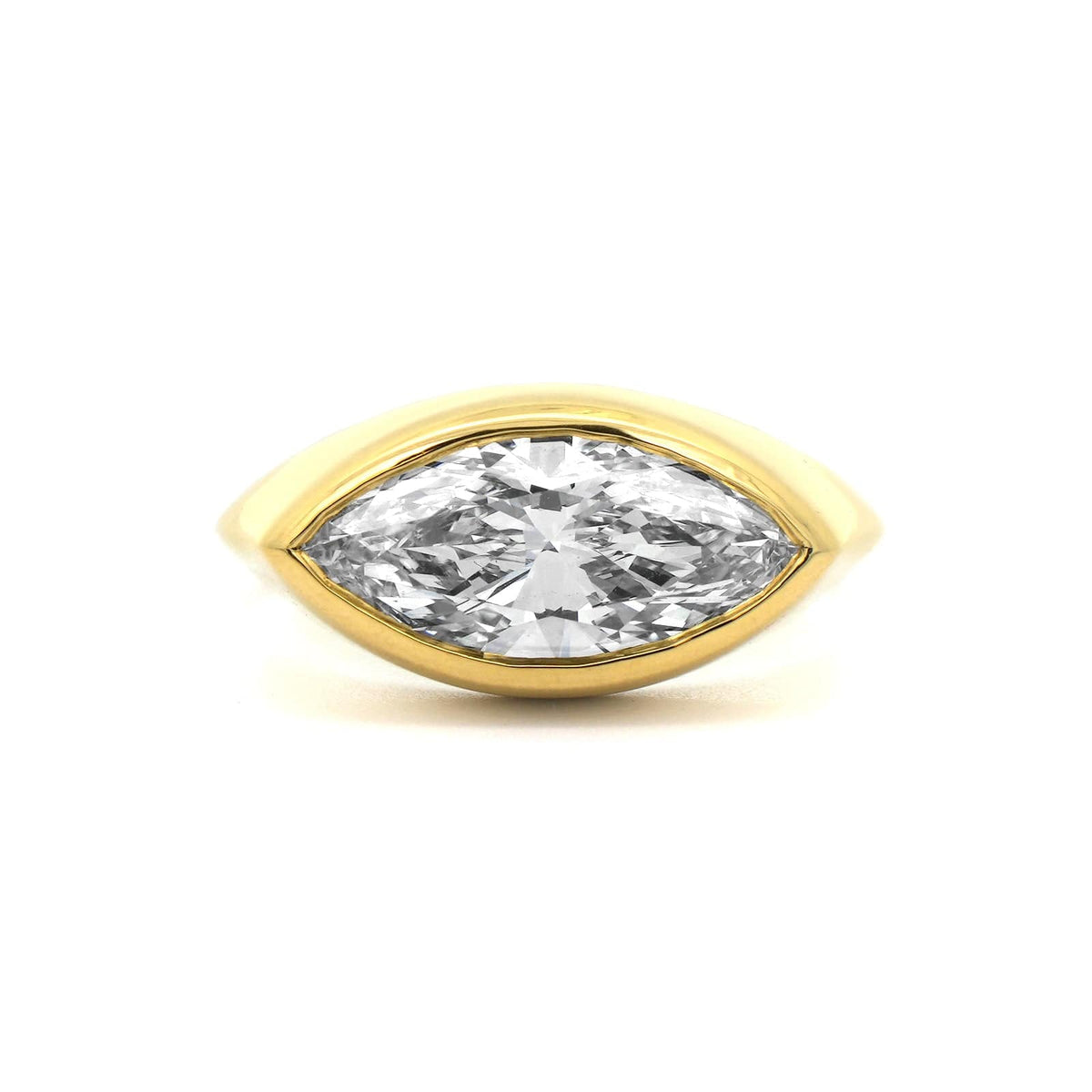 18K Yellow Gold Bezel Set Marquise Diamond Engagement Ring