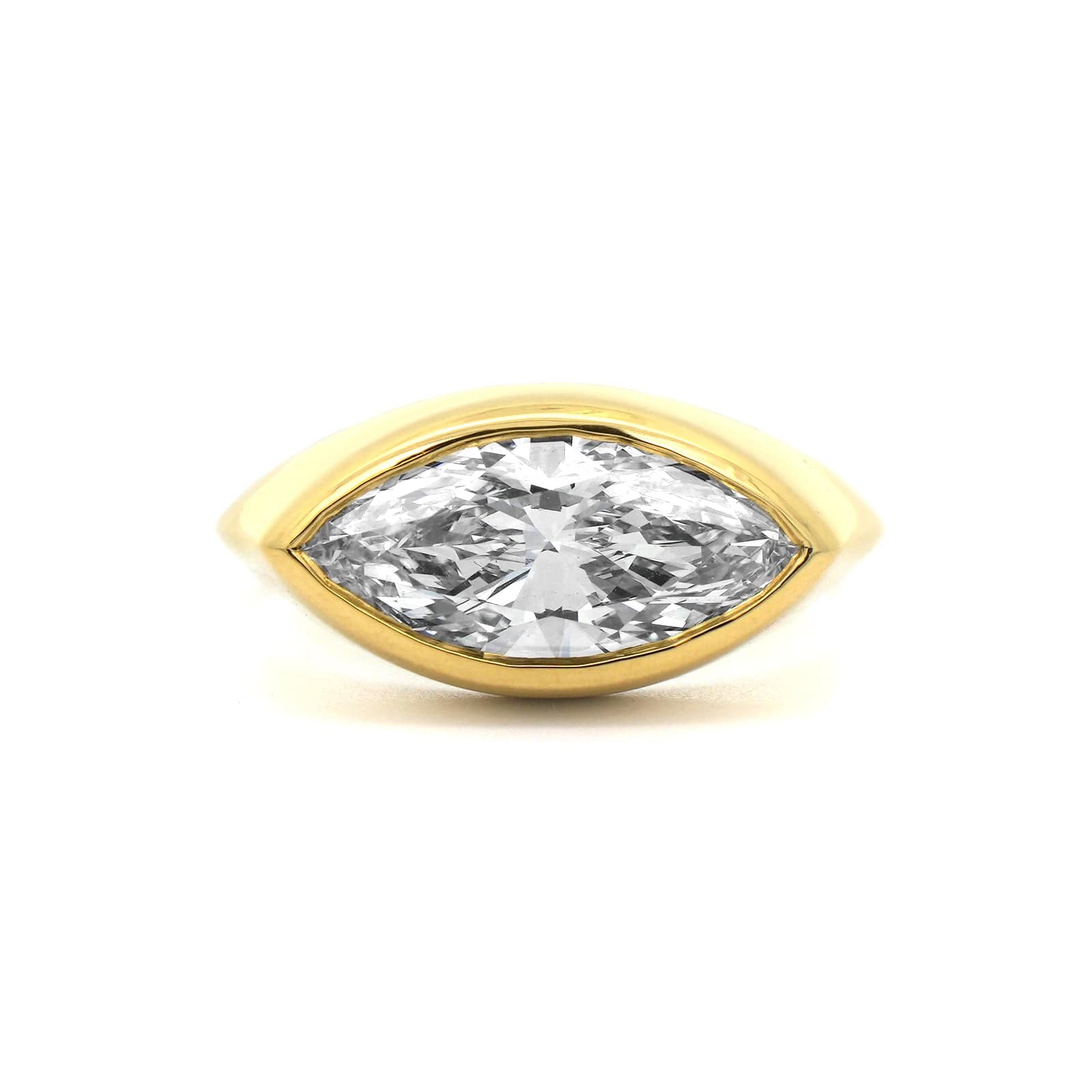 18K Yellow Gold Bezel Set Marquise Diamond Engagement Ring