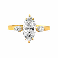 18K Yellow Gold 3 Stone Marquise Shaped Diamond Ring