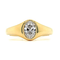 18K Yellow Gold Bezel Set Oval Diamond Engagement Ring