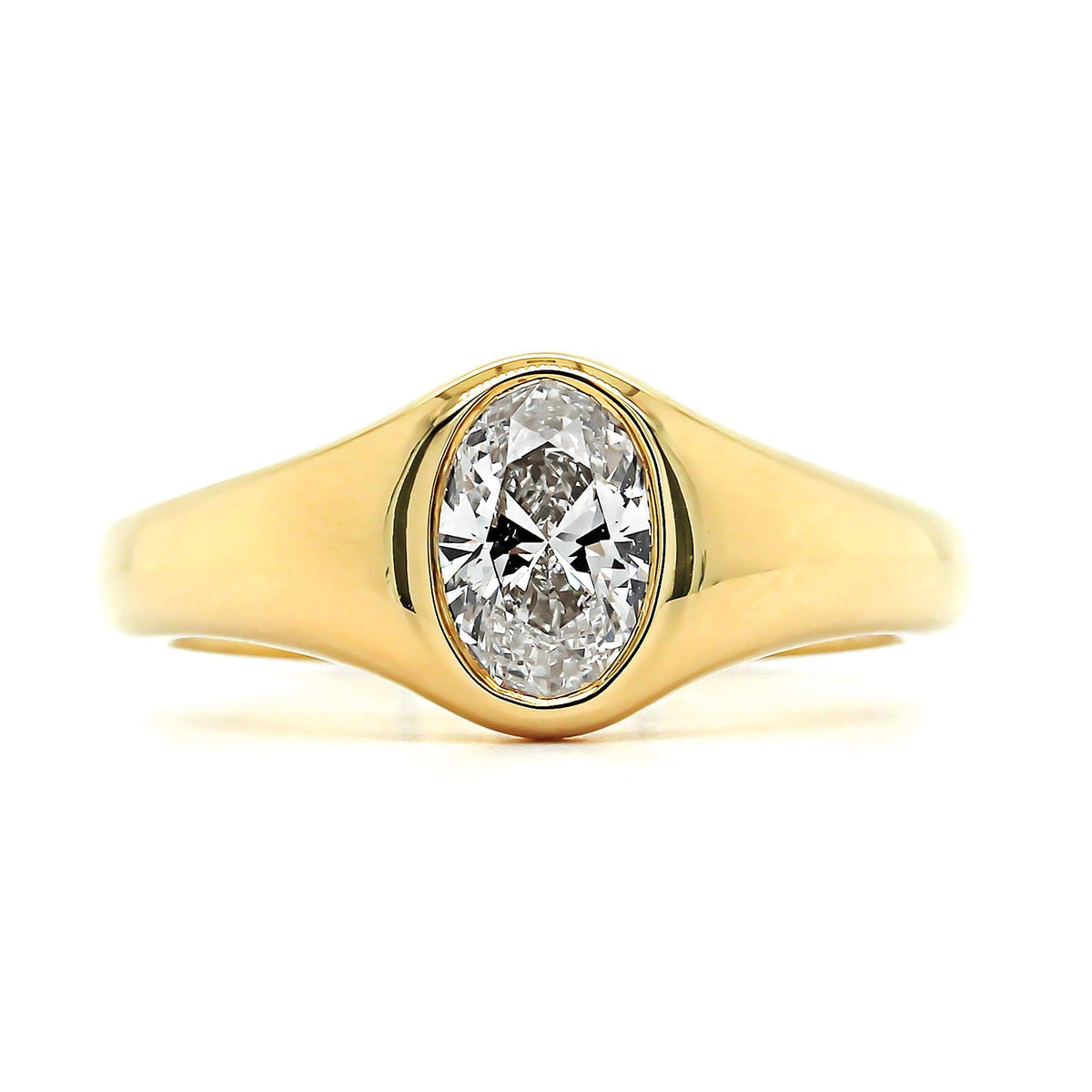 18K Yellow Gold Bezel Set Oval Diamond Engagement Ring – Long's Jewelers